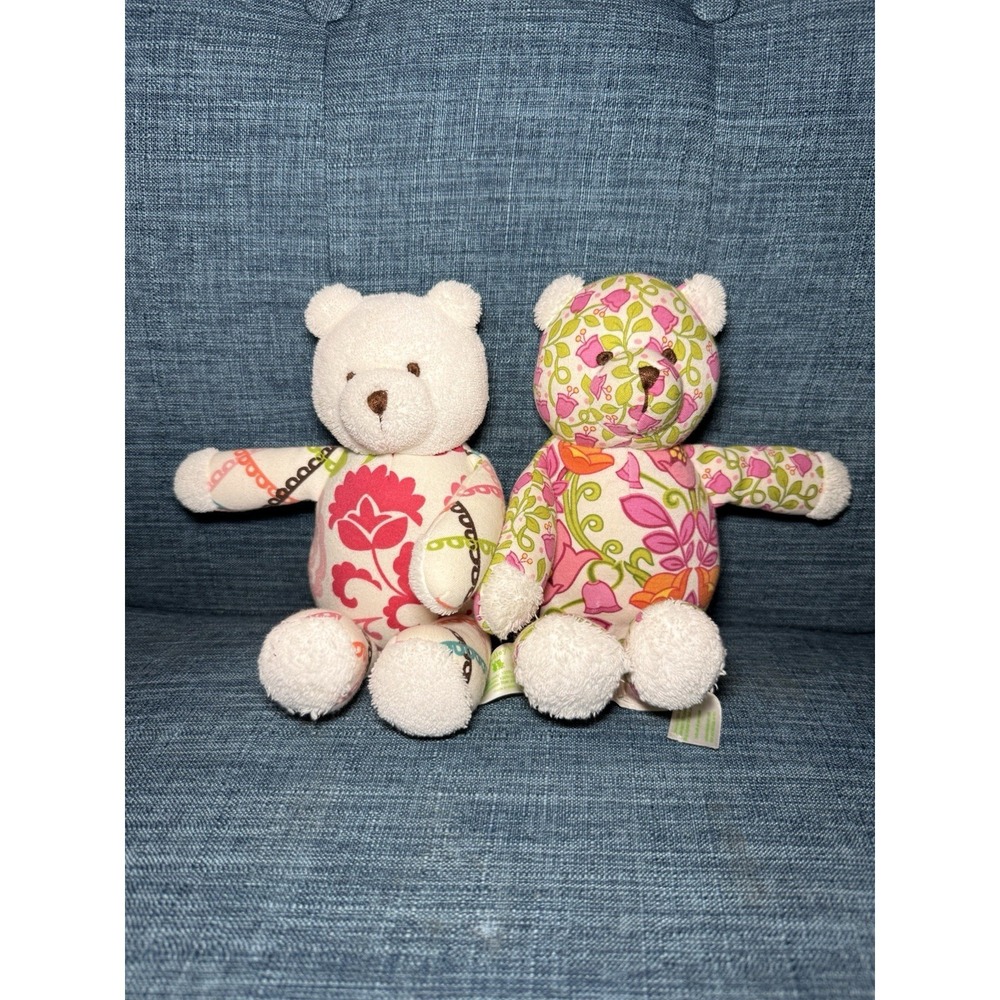 Vera Bradley Teddy Bears Lilli Bell & Lola Pink‎ Floral Stuffed Animal Toy Lovey